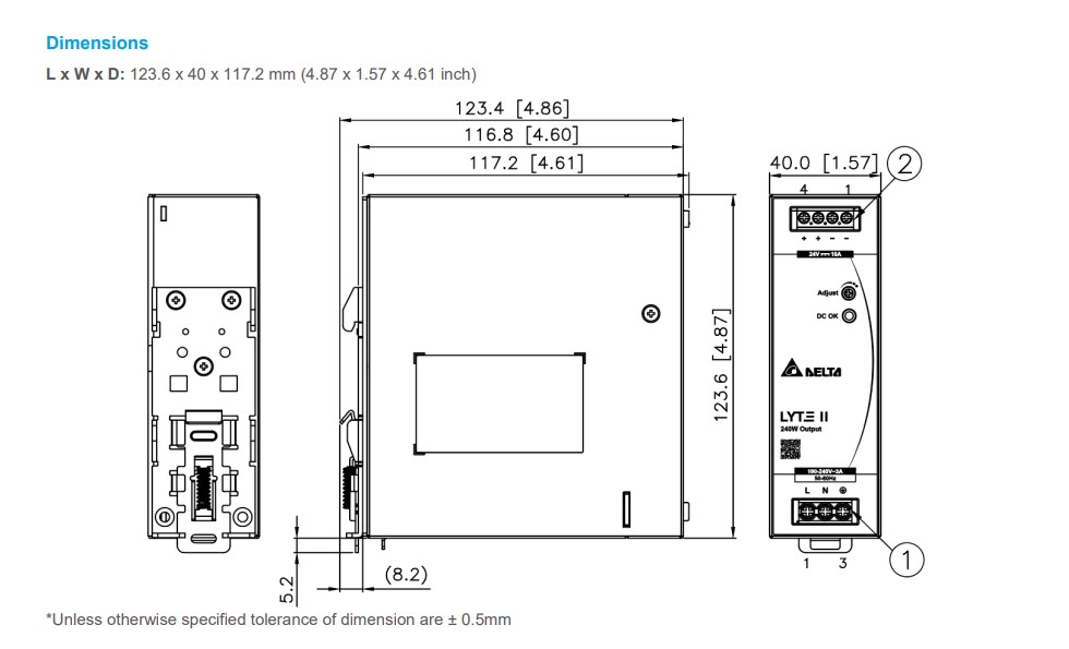 Delta led zdroj 24V 240W na DIN lištu